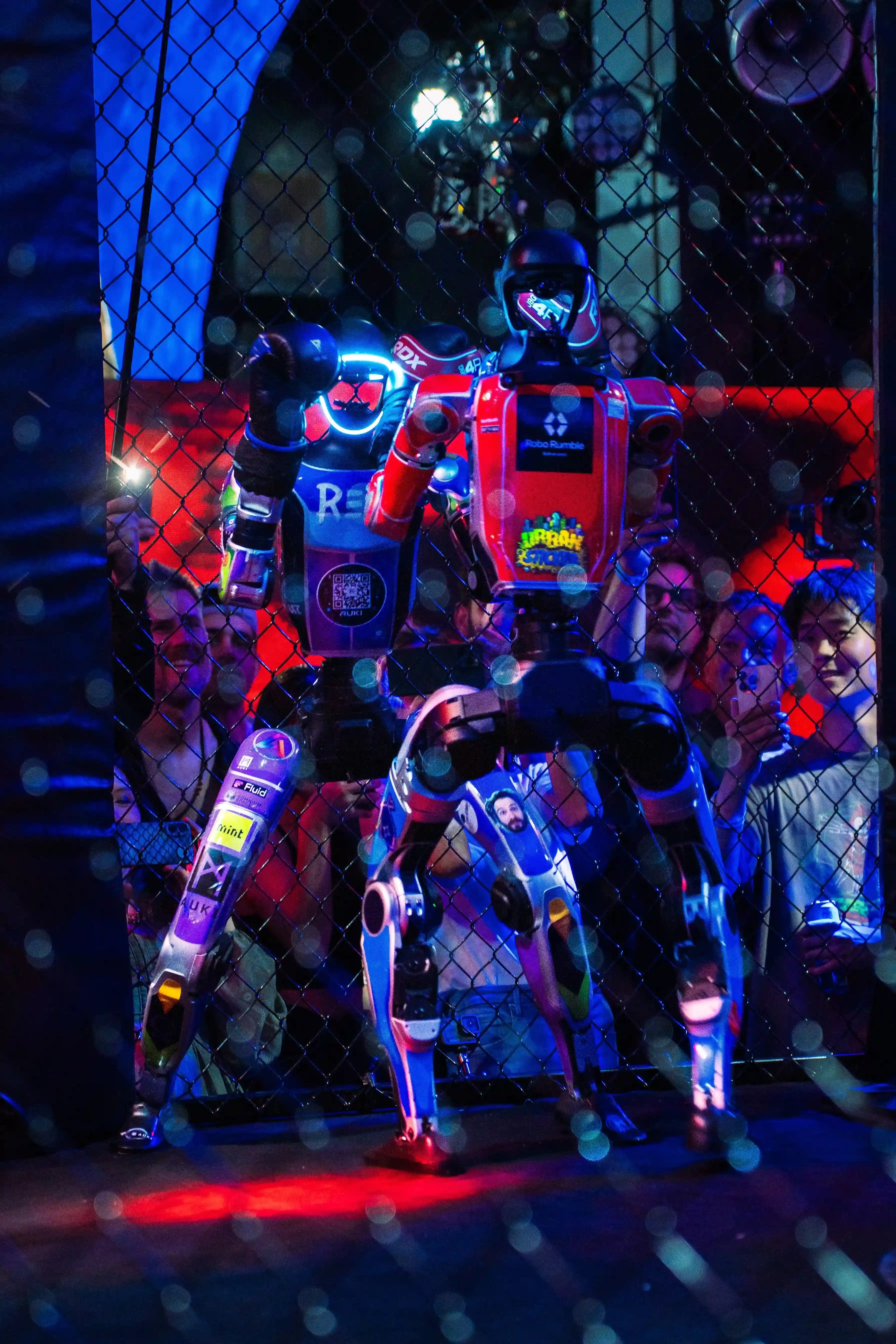 VR-controlled humanoid robot in combat stance